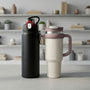 Insulated water bottle and travel tumbler side by side for commuting comparison
