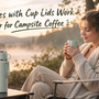 Woman holding a cup-lid bottle during a calm campsite coffee morning