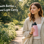 Young woman carrying a small wide-mouth insulated bottle during a light outdoor outing