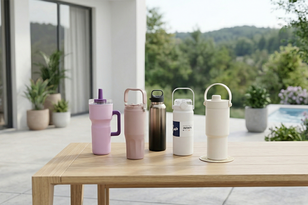 Insulated water bottles arranged to highlight practical design details for everyday use