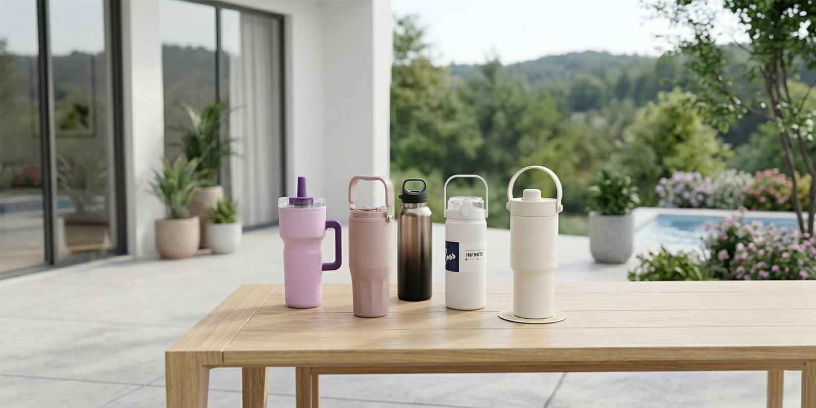 Insulated water bottles arranged to highlight practical design details for everyday use