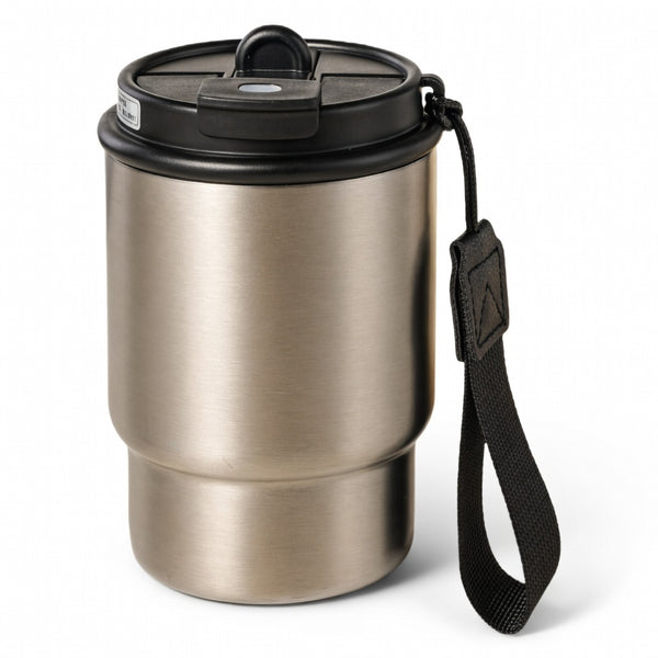 Dual-Lid Insulated Coffee Tumbler with Carry Strap