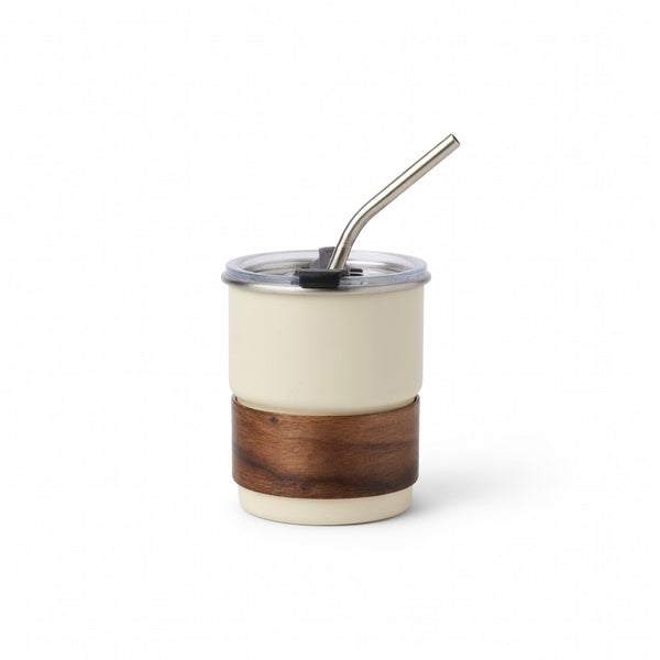 Stackable Dual-Drink Insulated Tumbler with Wood Sleeve 10oz