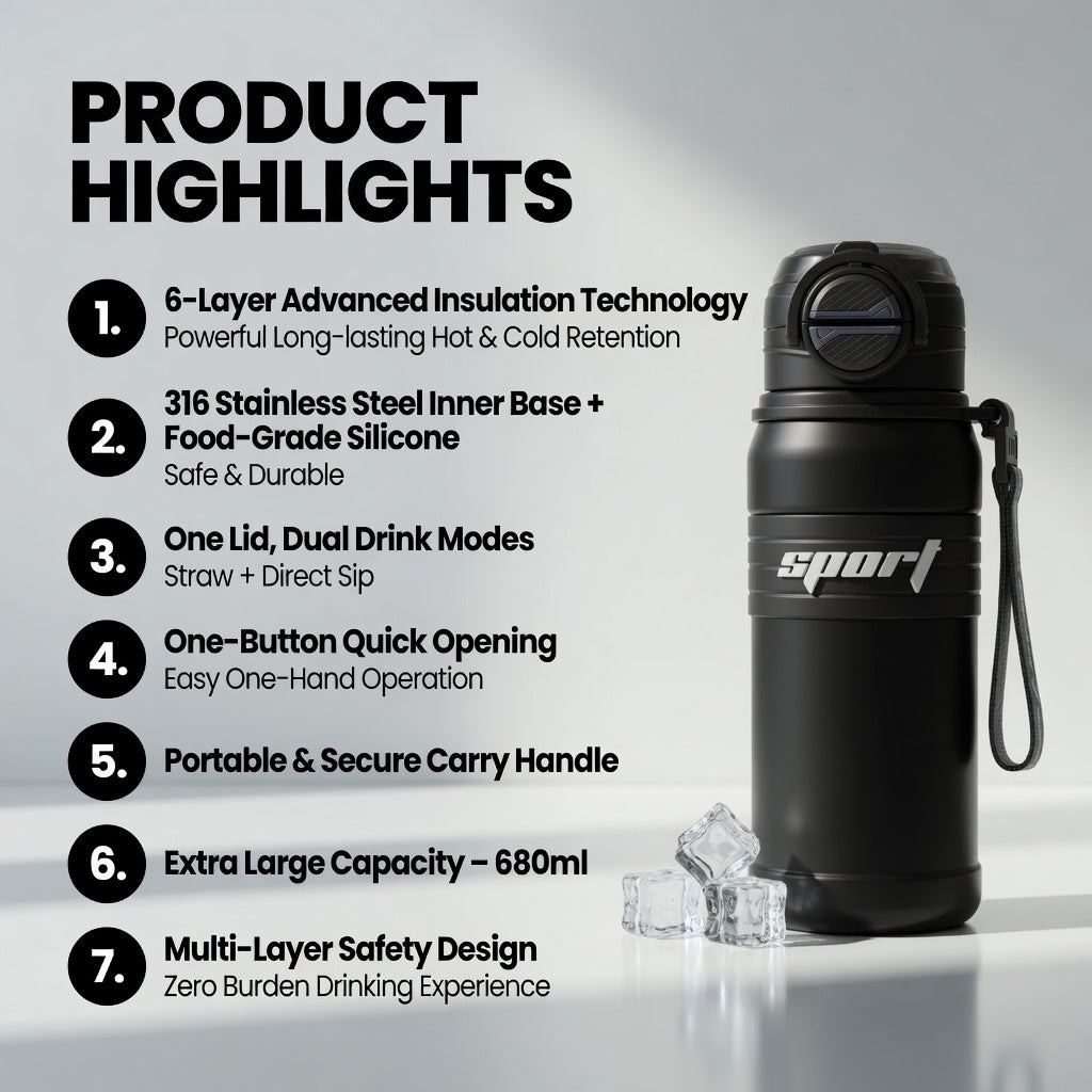 Gradient Dual-Drinking Insulated Sports Bottle 23oz