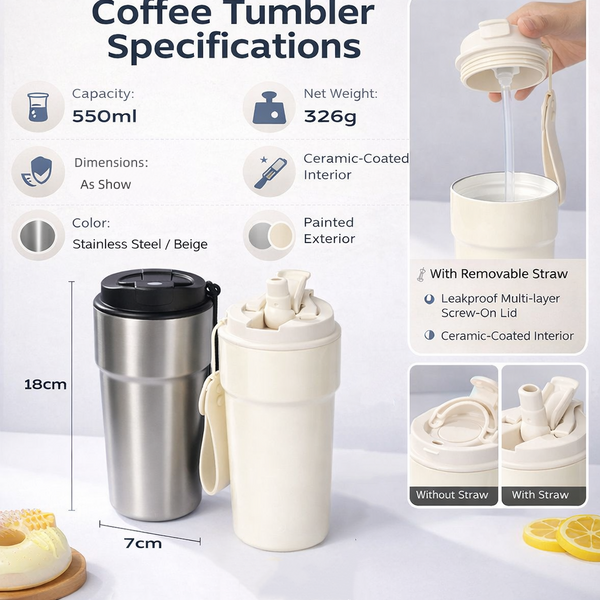 Ceramic Lined Dual-Drink Travel Tumbler 18oz