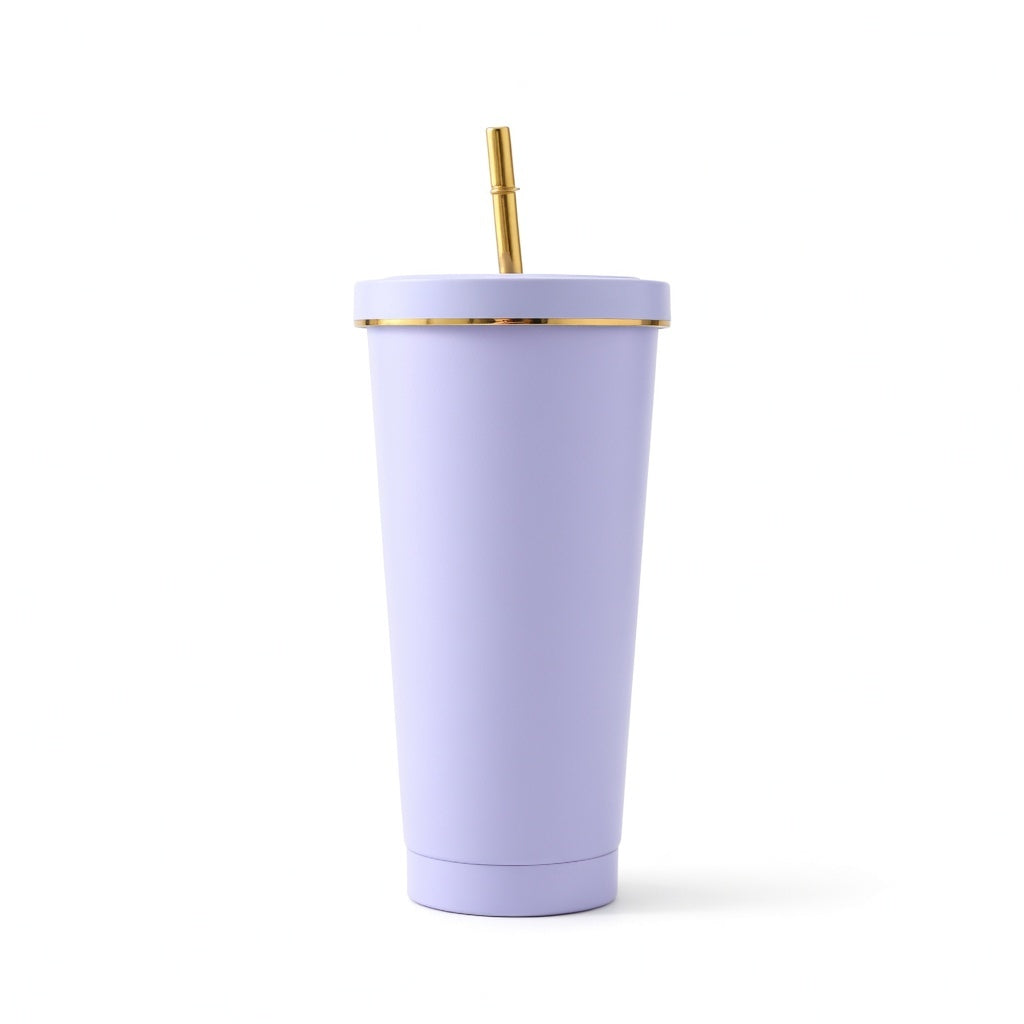 Matte Gold-Rimmed Straw Lid Insulated Tumbler