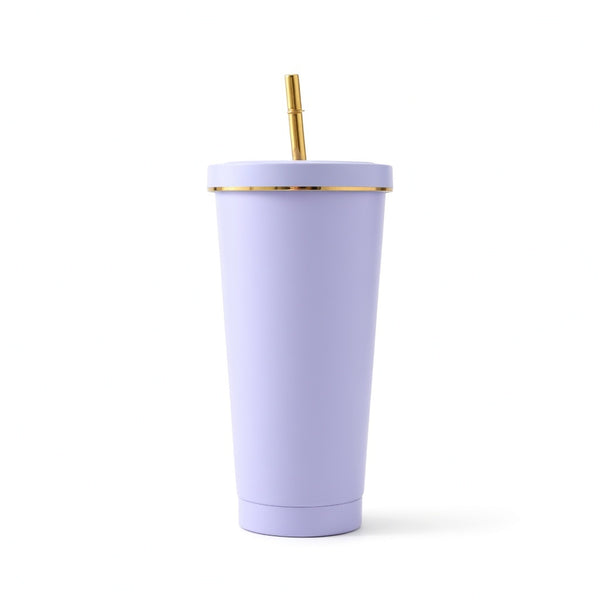 Matte Gold-Rimmed Straw Lid Insulated Tumbler