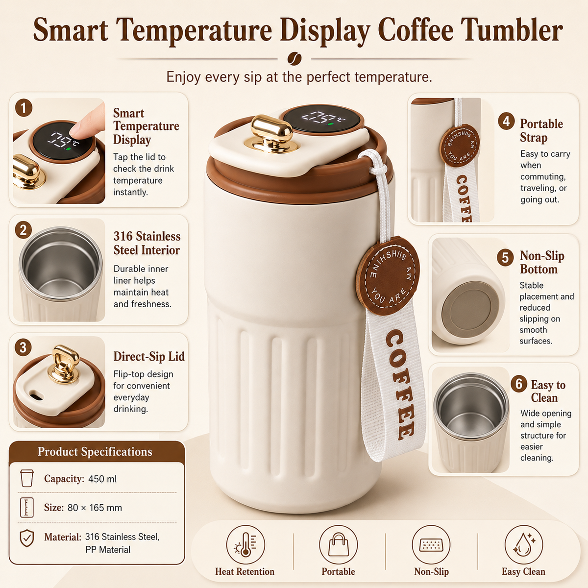 Touch Temperature Coffee Tumbler 15oz