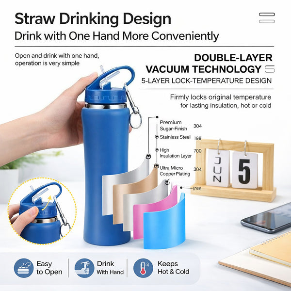 Slim Waist Straw Lid Insulated Bottle