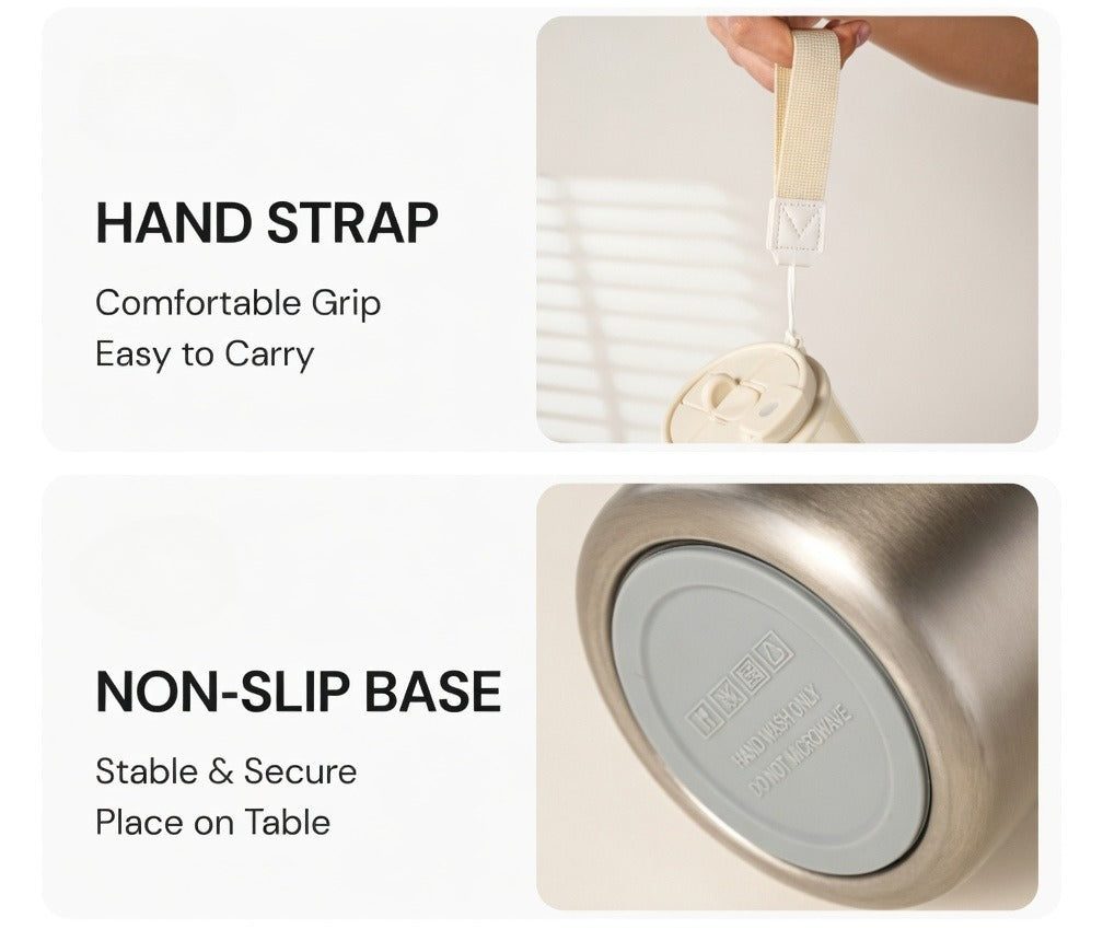 Dual-Lid Insulated Coffee Tumbler with Carry Strap