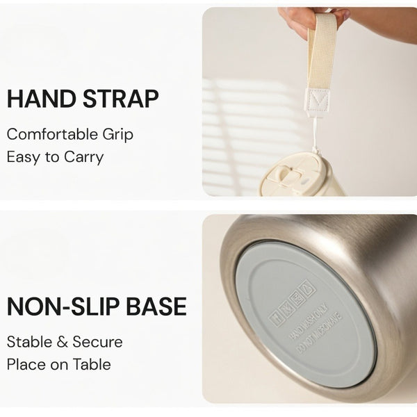 Dual-Lid Insulated Coffee Tumbler with Carry Strap