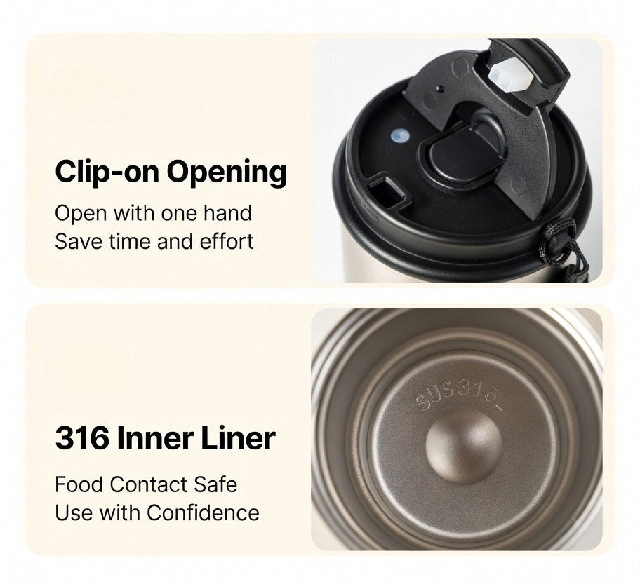 Dual-Lid Insulated Coffee Tumbler with Carry Strap