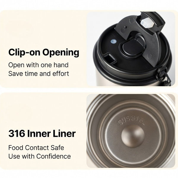 Dual-Lid Insulated Coffee Tumbler with Carry Strap