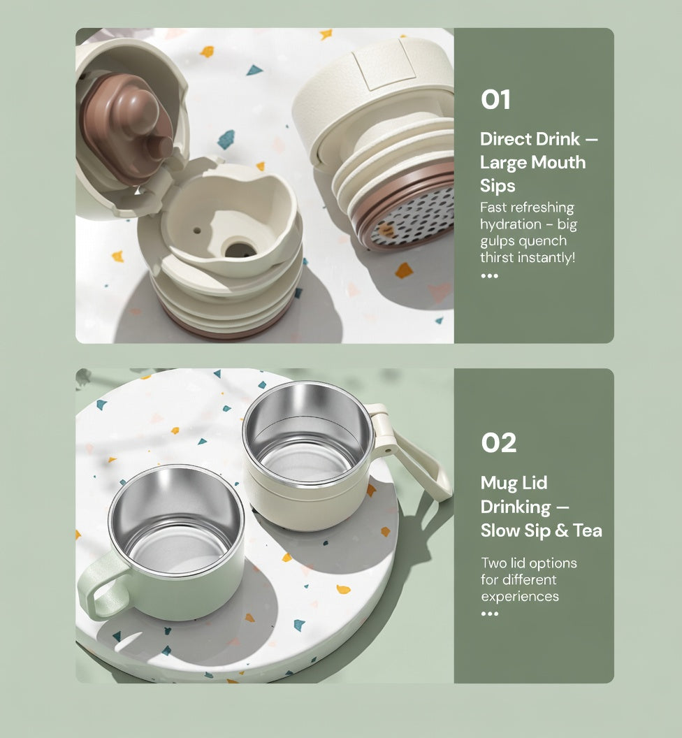 Matte Dual-Drink Water Bottle with Cup Lid