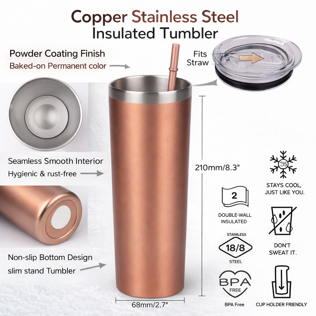 Powder Coated Skinny Straw Tumbler