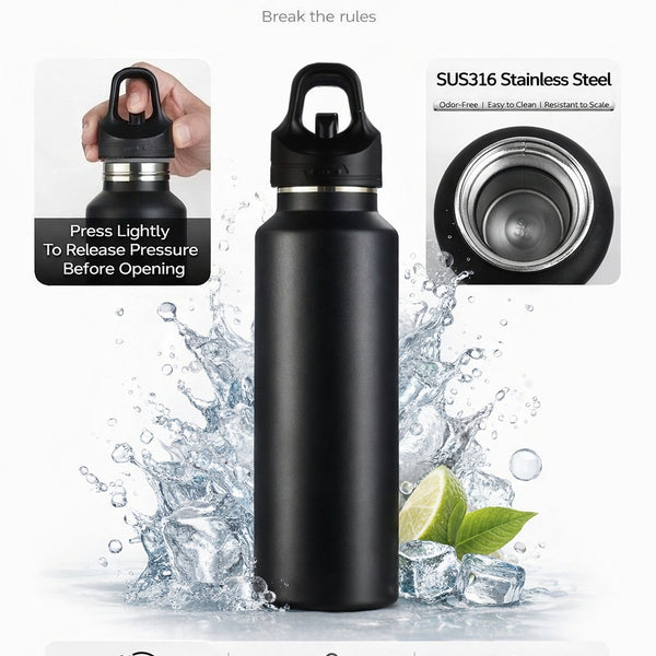 One-Handed Quick-Open Insulated Bottle 24oz