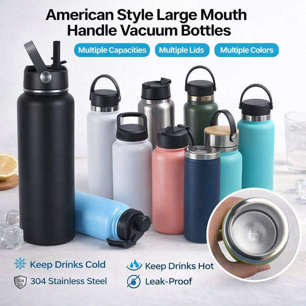 Straw Lid Insulated Water Bottle with Carry Handle