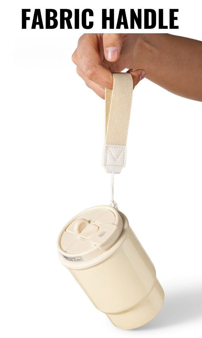 Dual-Lid Insulated Coffee Tumbler with Carry Strap