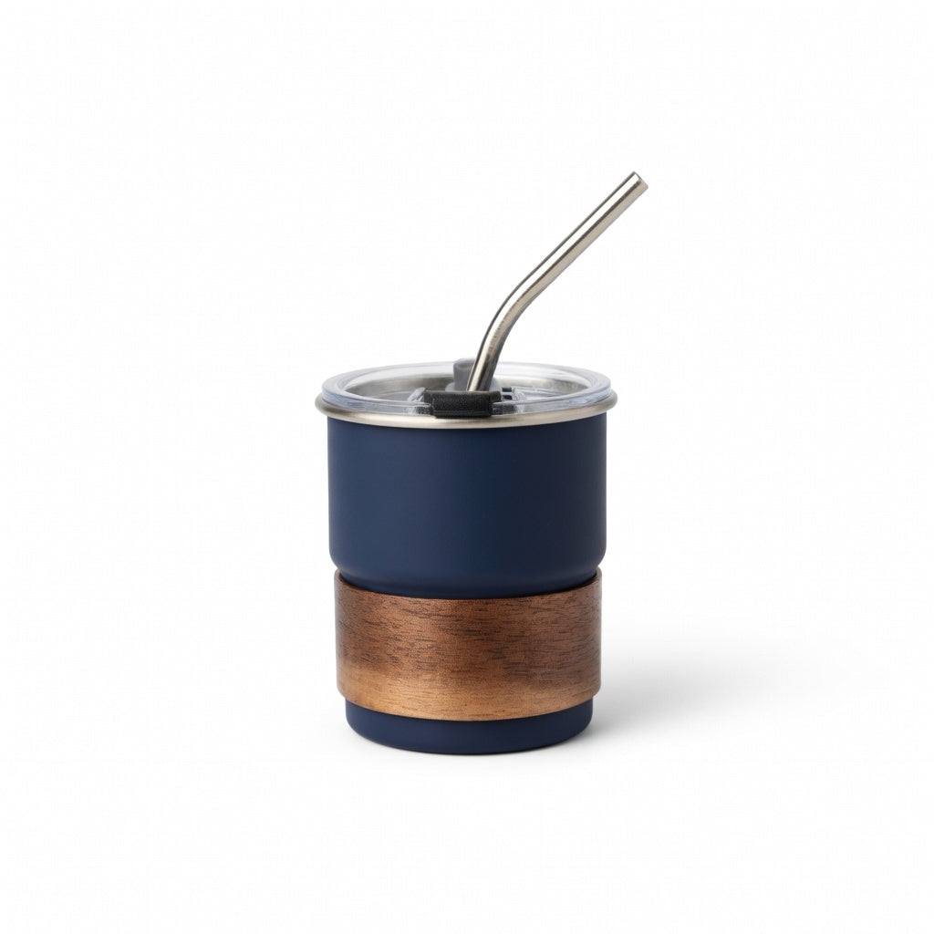 Stackable Dual-Drink Insulated Tumbler with Wood Sleeve 10oz