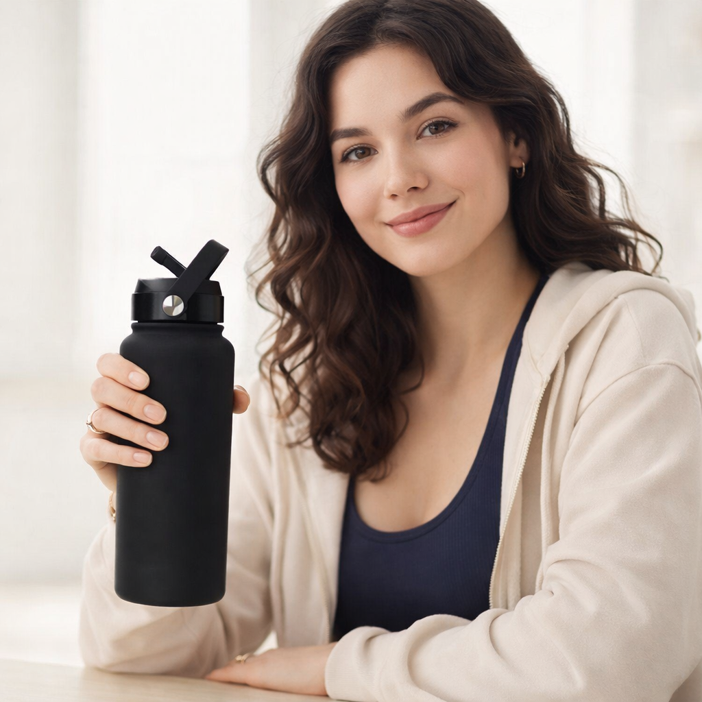 Matte Straw Lid Insulated Bottle