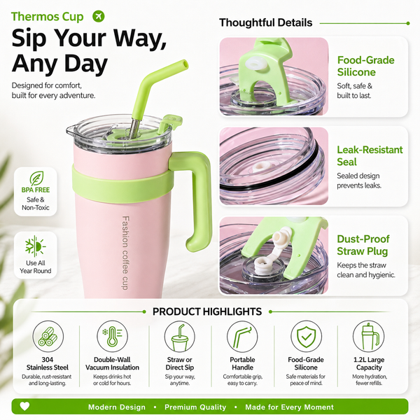 Handled Insulated Straw Tumbler 42oz