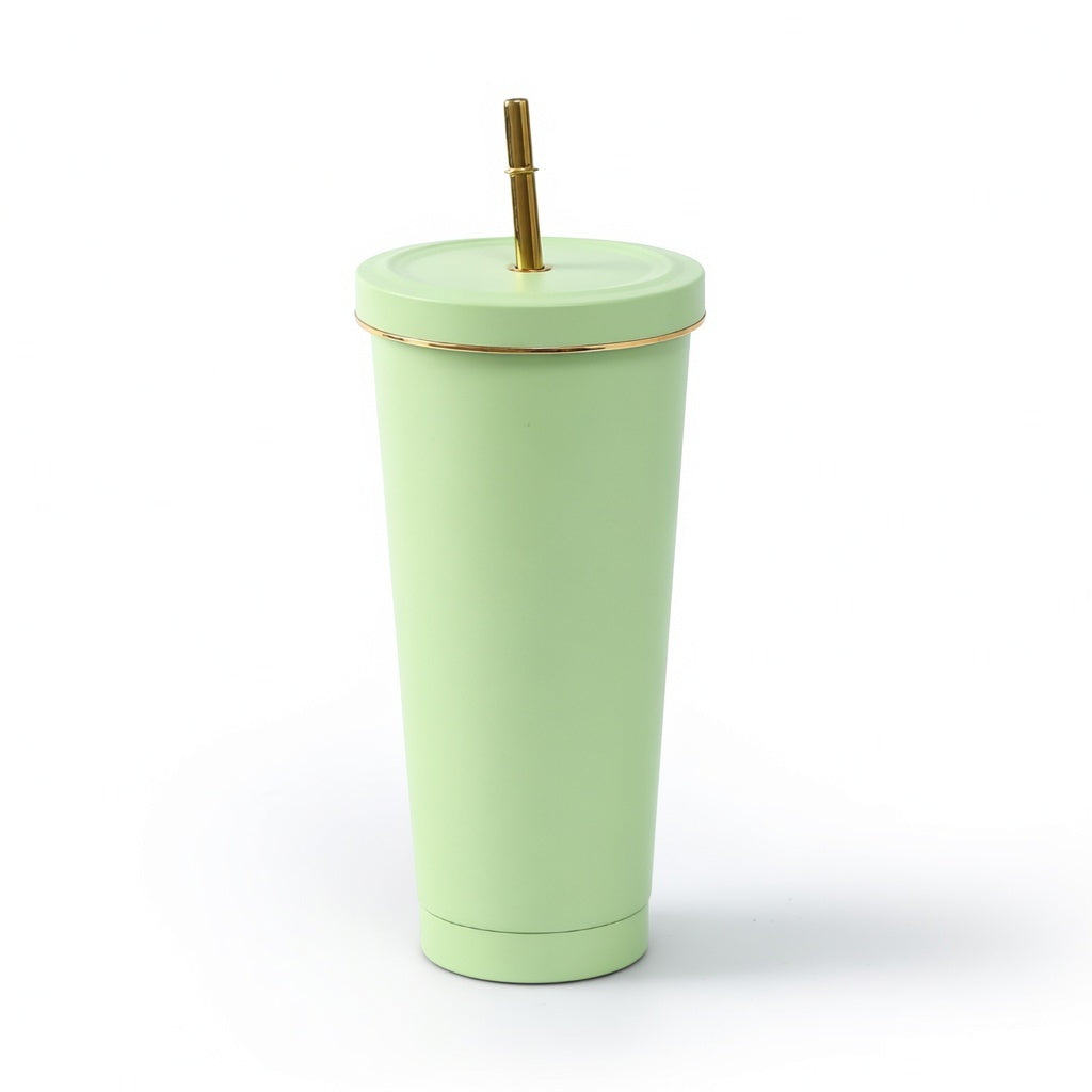 Matte Gold-Rimmed Straw Lid Insulated Tumbler