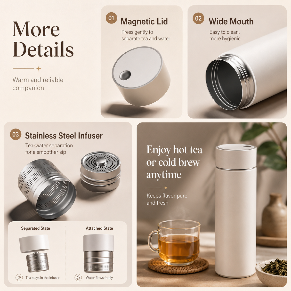 Magnetic Tea Infuser Insulated Water Bottle 18oz