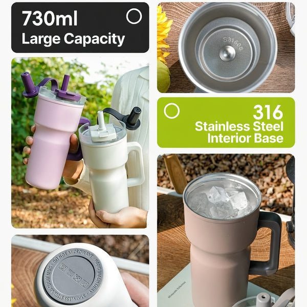 Matte Handled Straw Lid Travel Tumbler 25oz