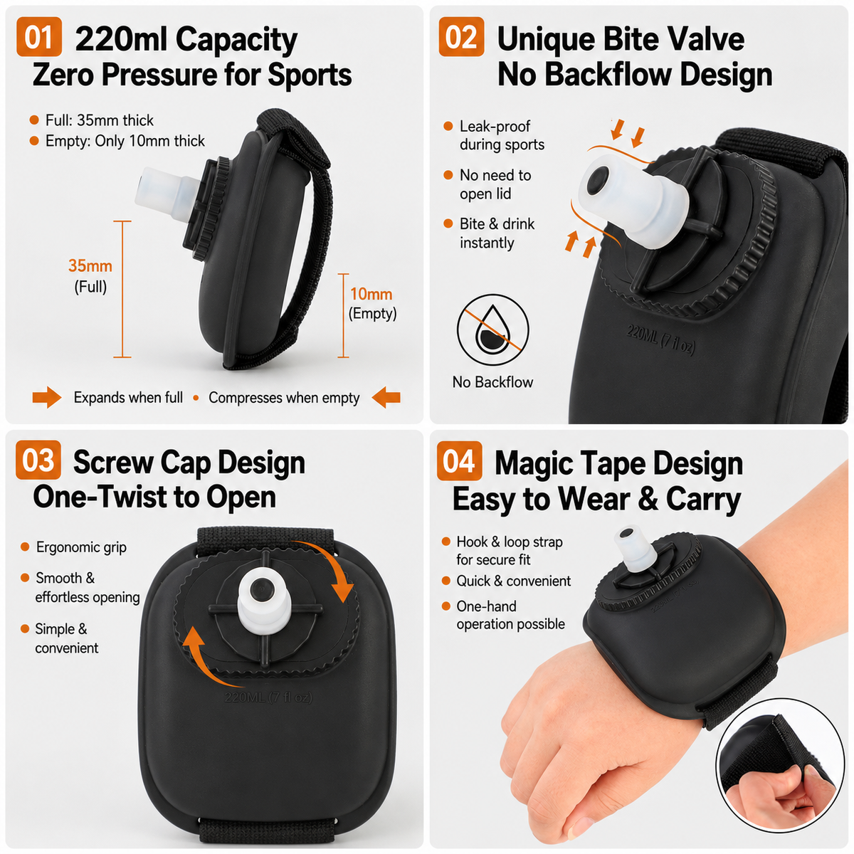 Wrist-Mounted Soft Straw Water Bottle 7oz