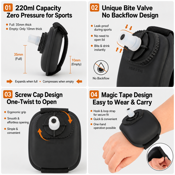 Wrist-Mounted Soft Straw Water Bottle 7oz