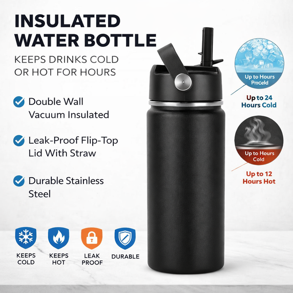 Straw Lid Insulated Water Bottle with Carry Handle