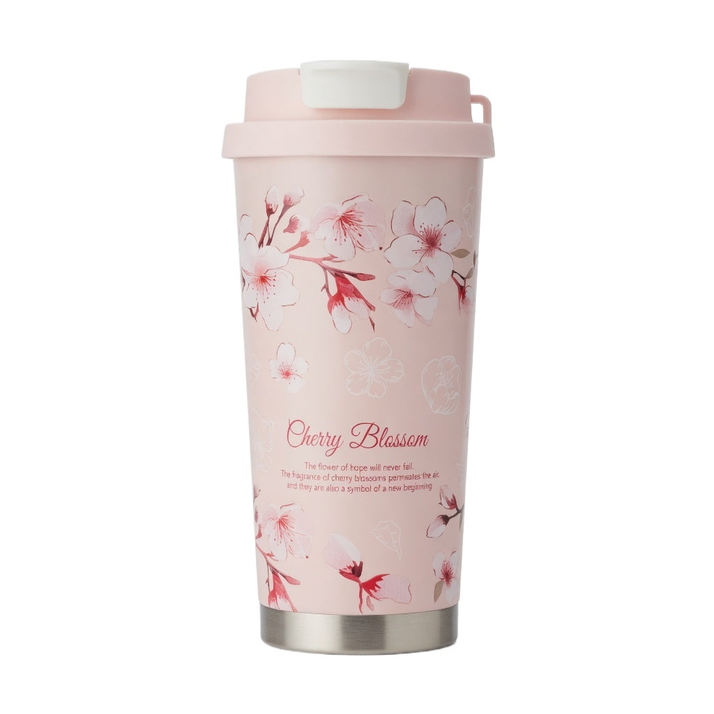 Floral Patterned Insulated Coffee Tumbler with Dual-Drinking Lid 17oz