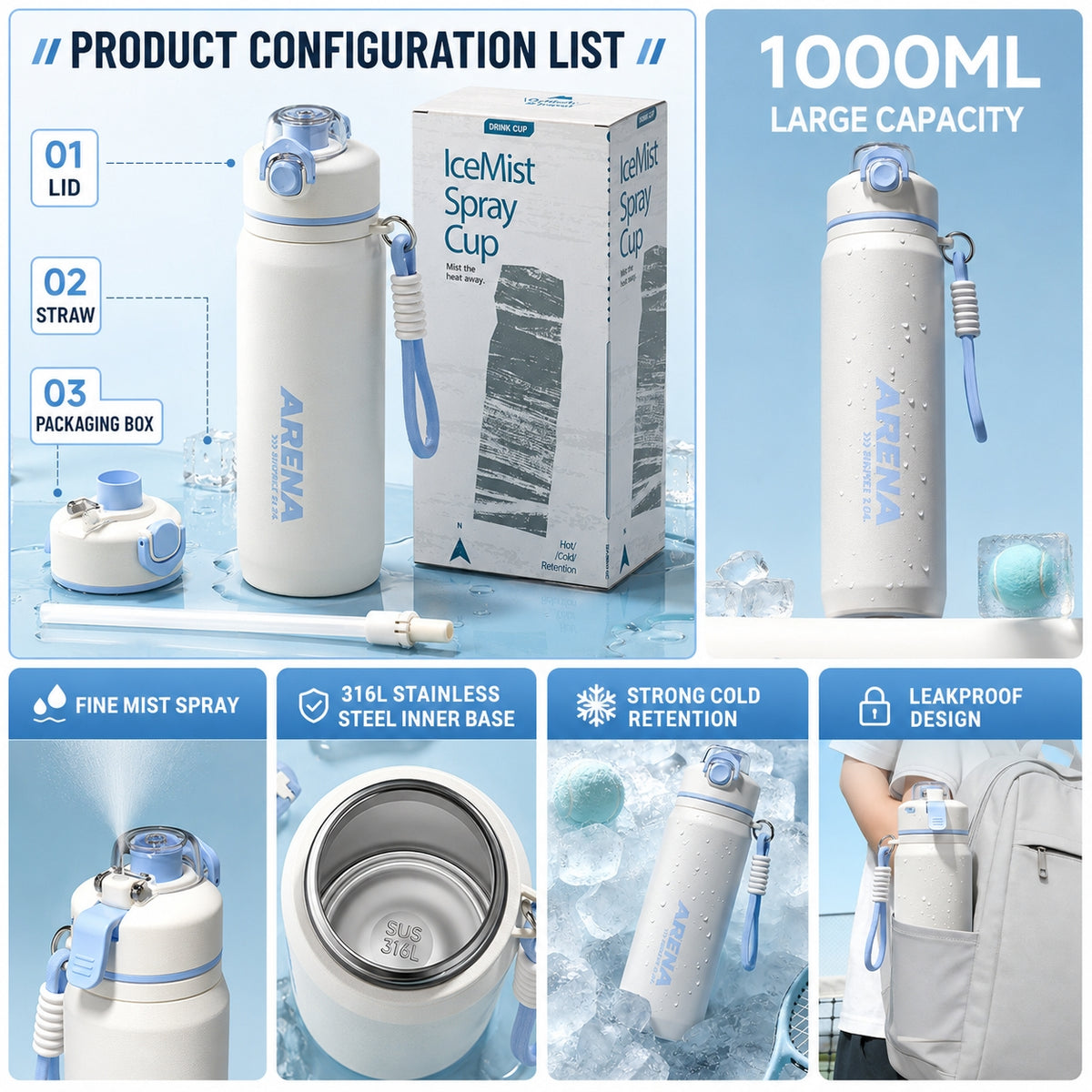Dual-Sip Mist Spray Insulated Water Bottle