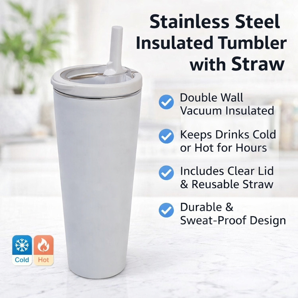 Integrated Ring Handle Straw Tumbler