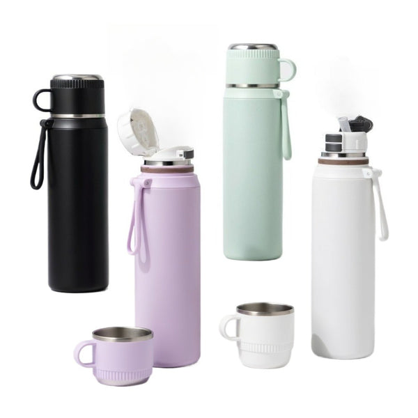 Matte Dual-Drink Water Bottle with Cup Lid