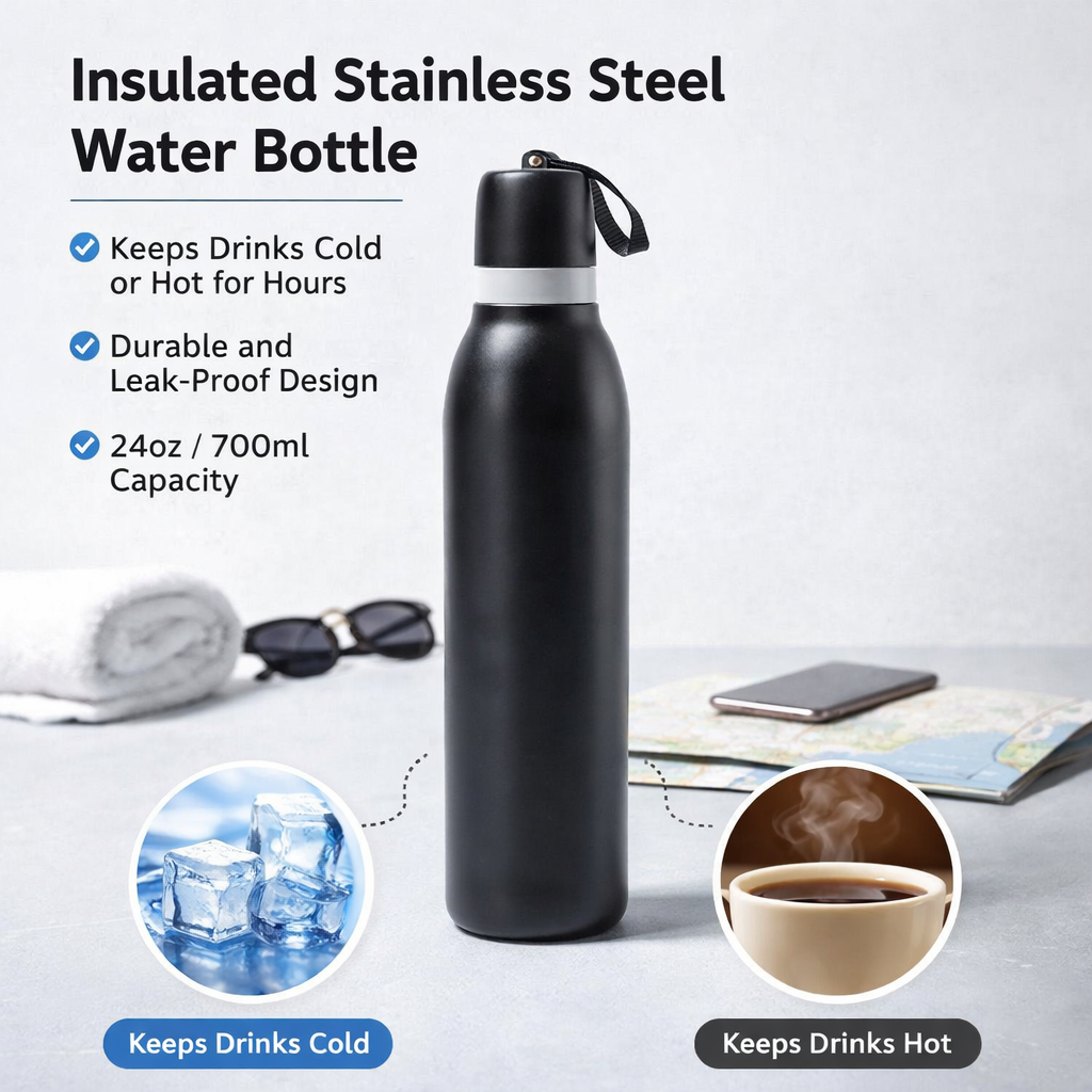 Dual-Drinking Lid Insulated Water Bottle