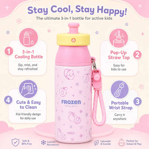 Misting Straw Lid Insulated Water Bottle 15oz