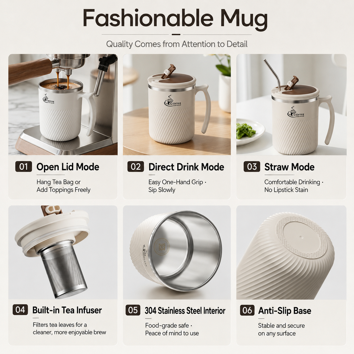 Insulated Tea Infuser Mug with Lid and Spoon 16oz