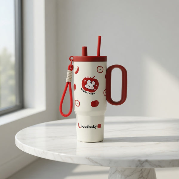 Cute Cartoon Handled Straw Tumbler with Tea Infuser 25oz