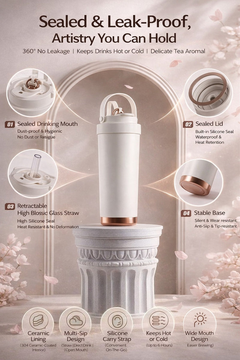 Ceramic Lined Handled Travel Tumbler 26oz