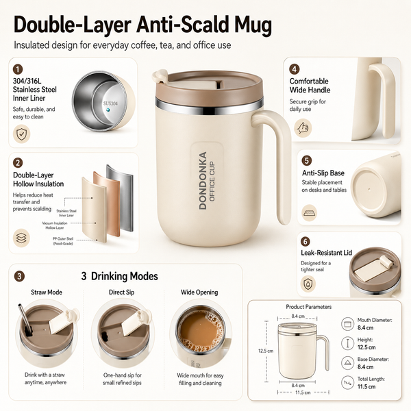 Insulated Handled Office Mug with Multi-Way Lid 17oz