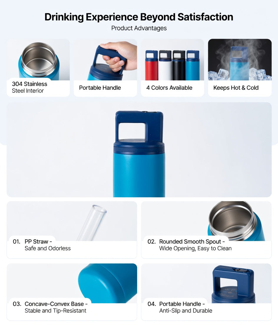 Carry Handle Straw Lid Water Bottle
