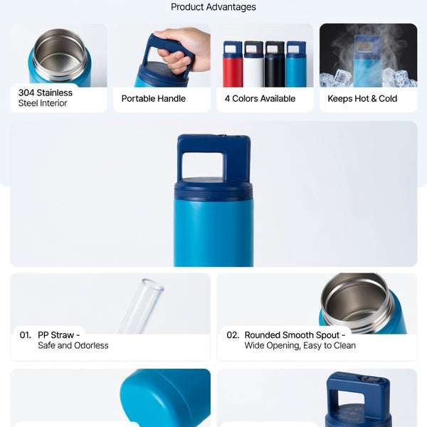Carry Handle Straw Lid Water Bottle