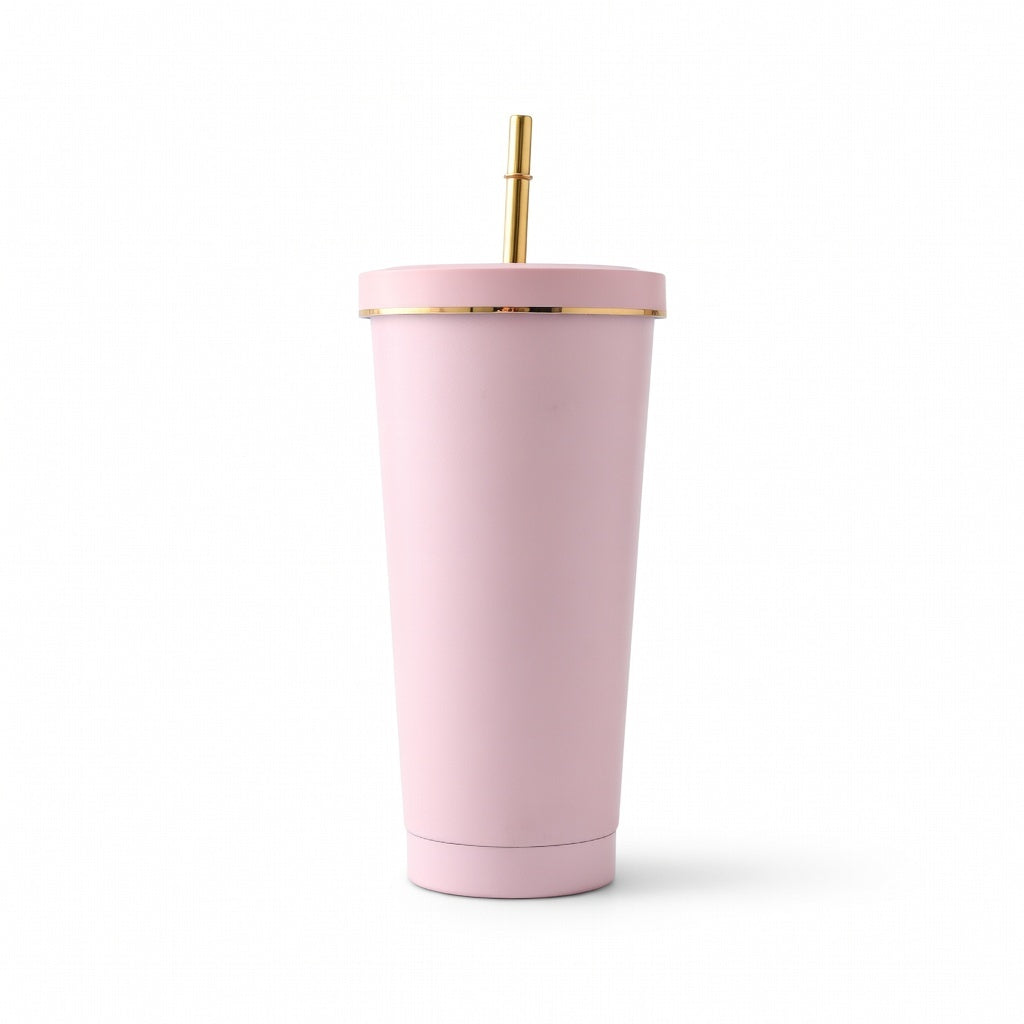 Matte Gold-Rimmed Straw Lid Insulated Tumbler