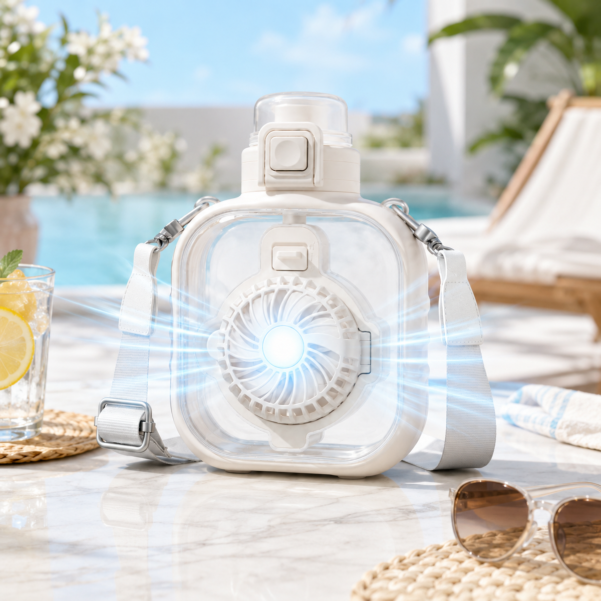 Portable Fan Straw Lid Water Bottle 33oz