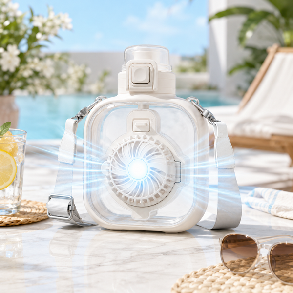 Portable Fan Straw Lid Water Bottle 33oz