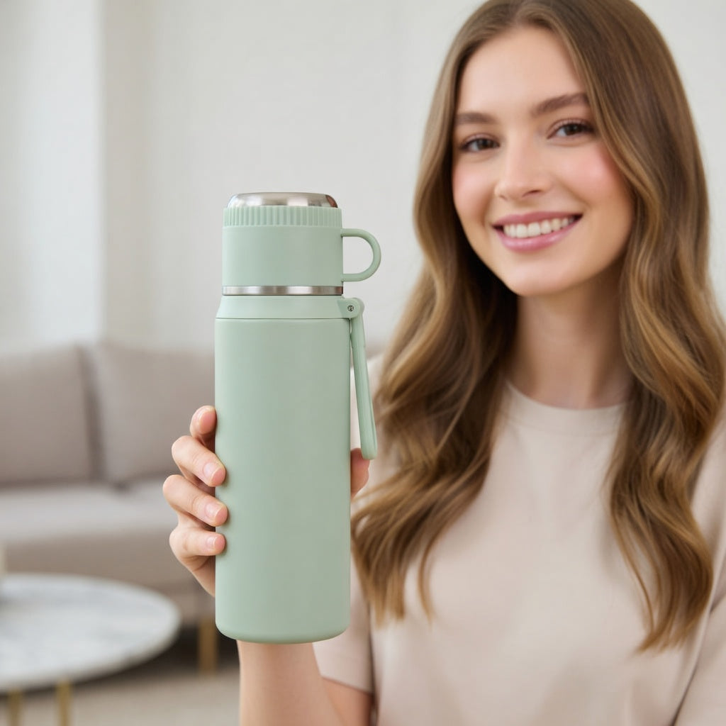 Matte Dual-Drink Water Bottle with Cup Lid