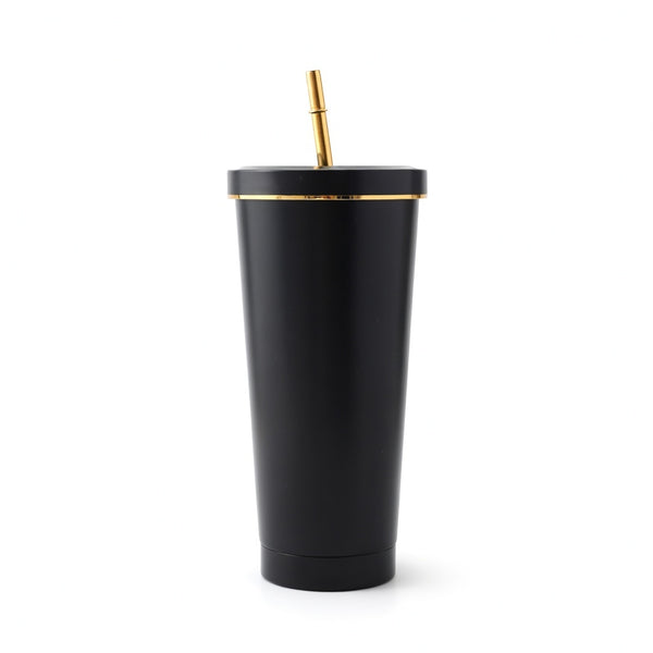 Matte Gold-Rimmed Straw Lid Insulated Tumbler