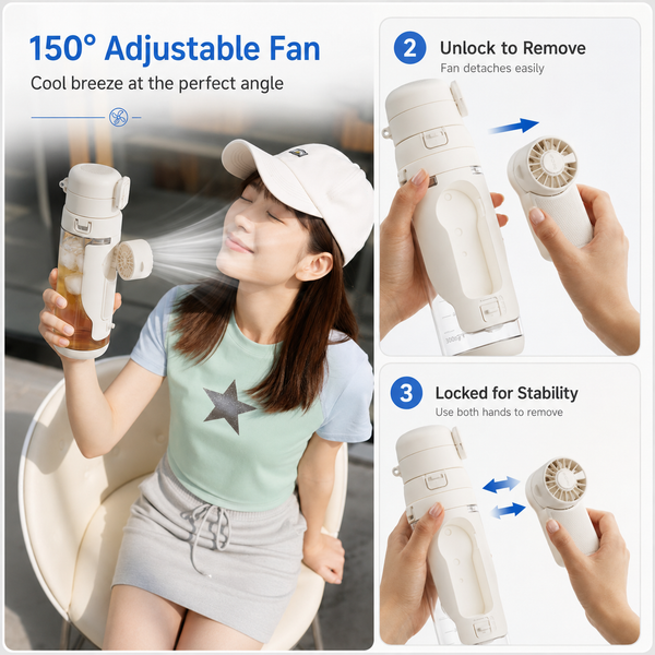 Detachable Fan Straw Lid Water Bottle 24oz
