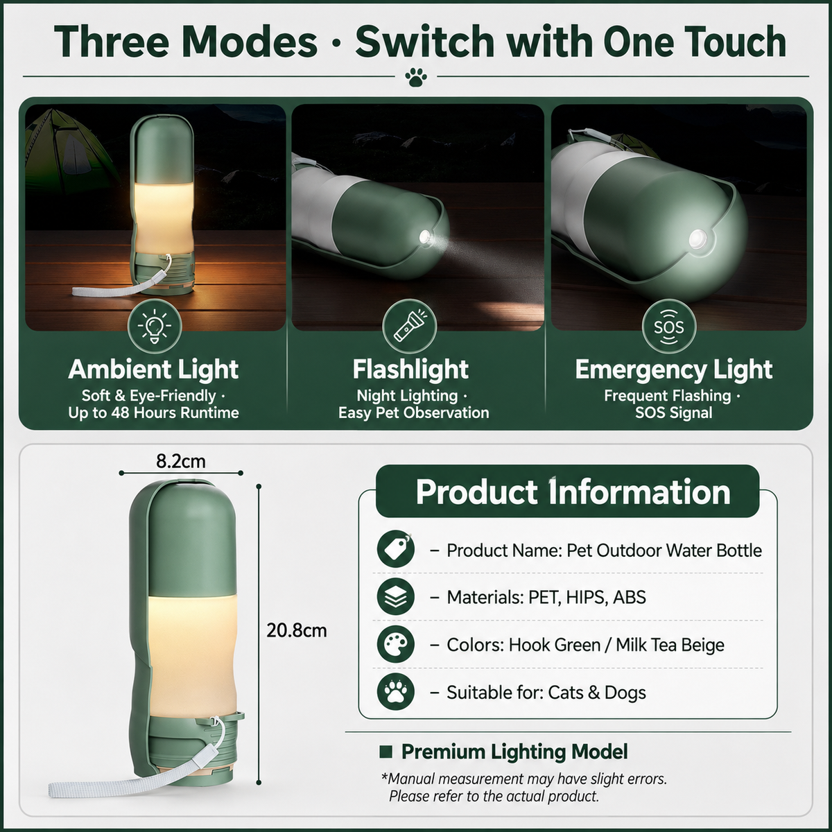 Multifunctional LED Light Pet Travel Bottle 12oz